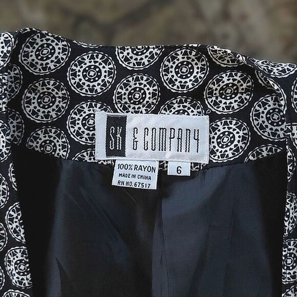 Vtg black and white abstract pattern longline kimono blazer - Picture 6 of 11